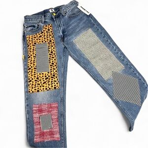 Round Two Patchwork Straight‎ Jeans for Men Size Small